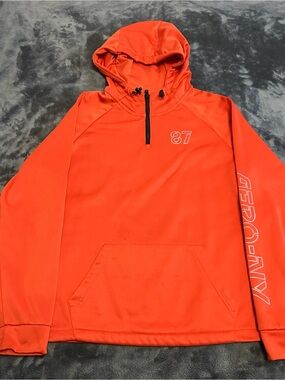 Men's Orange Pullover Hoodie with 87 Accent